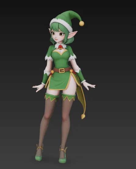 Mô hình 3D cô gái yêu tinh Giáng sinh phong cách Anime đáng yêu - Image 4