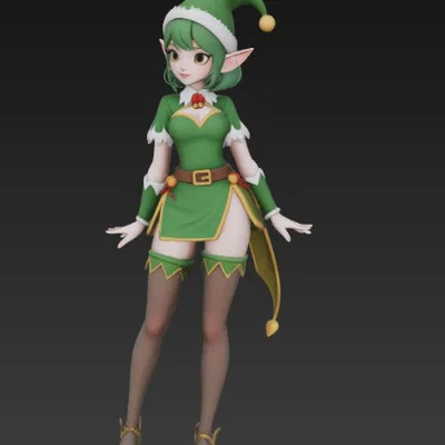 Mô hình 3D cô gái yêu tinh Giáng sinh phong cách Anime đáng yêu