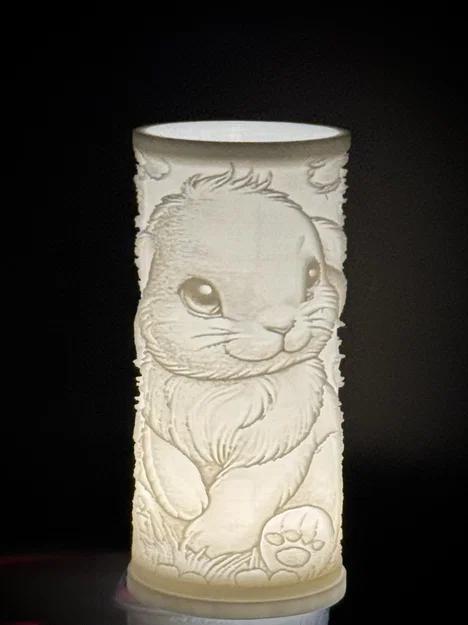 Đèn Cầy Tealight Hình Trụ Lithophane Chú Thỏ Phục Sinh - Image 1