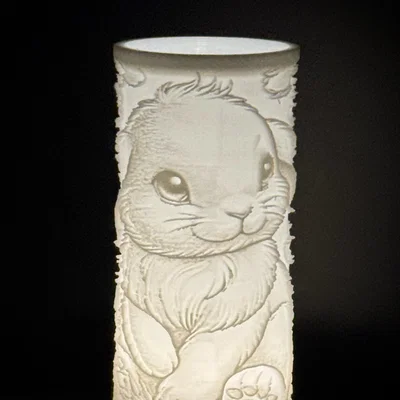 Đèn Cầy Tealight Hình Trụ Lithophane Chú Thỏ Phục Sinh