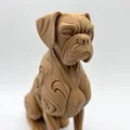 Tượng chú chó Boxer ngồi phong cách chạm khắc gỗ với hoa văn xoắn - Thumbnail 2