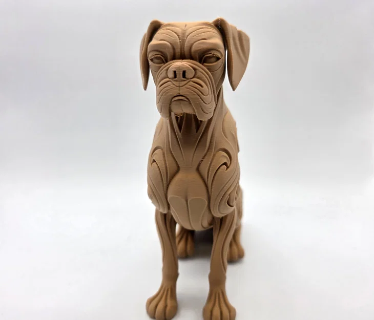 Tượng chú chó Boxer ngồi phong cách chạm khắc gỗ với hoa văn xoắn - Image 3