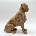 Tượng chú chó Boxer ngồi phong cách chạm khắc gỗ với hoa văn xoắn - Thumbnail 4