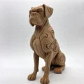 Tượng chú chó Boxer ngồi phong cách chạm khắc gỗ với hoa văn xoắn - Thumbnail 6