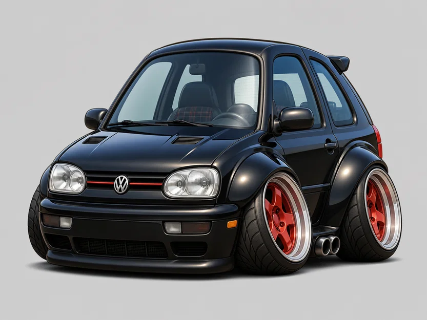 Mô hình 3D xe Volkswagen Golf MK3 GTI 1992 phong cách Caricature - Image 1
