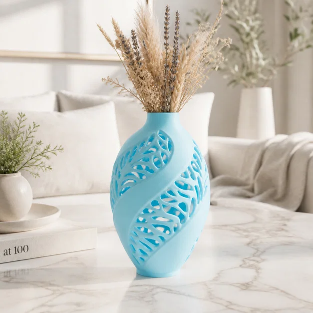 Bình Hoa Blue Leaf Lace Vase In 3D - Image 1