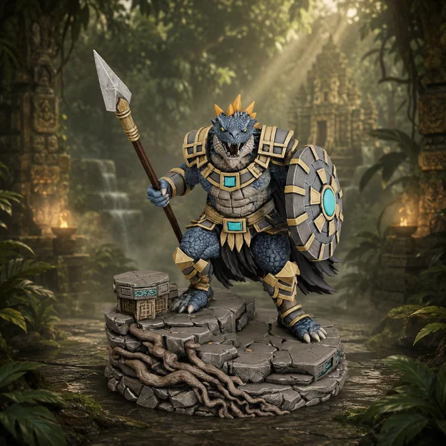 Vhorlath Realms – Reptilian – Sunscale Spearwarden (Mô hình 3D in STL Dark Fantasy) - Image 1