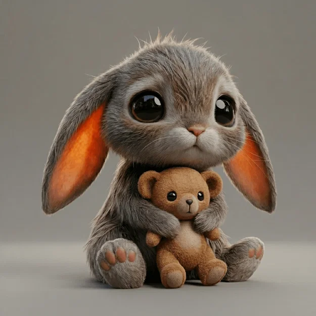 Mô hình 3D Sad Bunny ôm gấu - Món đồ chơi trang trí dễ thương - Image 1