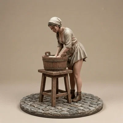 Mô hình 3D Cô gái giặt đồ phong cách trung cổ (Washing Wench) sắc nét