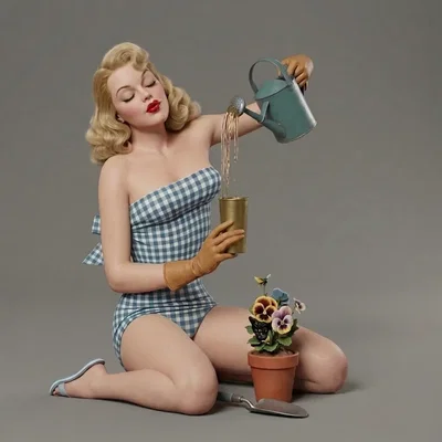 Mô hình 3D Pinup Art: Tượng cô gái làm vườn nghệ thuật (STL)