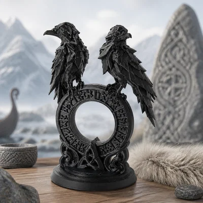 Cổng Rune Song Quạ (Twin Raven Rune Gate) - Tượng Decor Bắc Âu