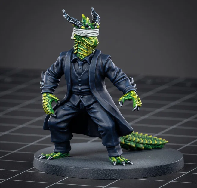 Mô hình DragonBorn Monk mặc vest bịt mắt cho game D&D - Image 1