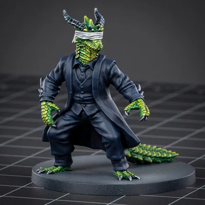 Mô hình DragonBorn Monk mặc vest bịt mắt cho game D&D