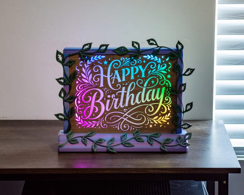 Bảng đèn LED "Happy Birthday" kèm khung trang trí họa tiết dây leo - Image 1