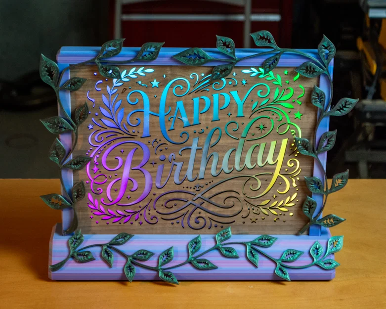 Bảng đèn LED "Happy Birthday" kèm khung trang trí họa tiết dây leo - Image 2