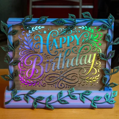 Bảng đèn LED "Happy Birthday" kèm khung trang trí họa tiết dây leo