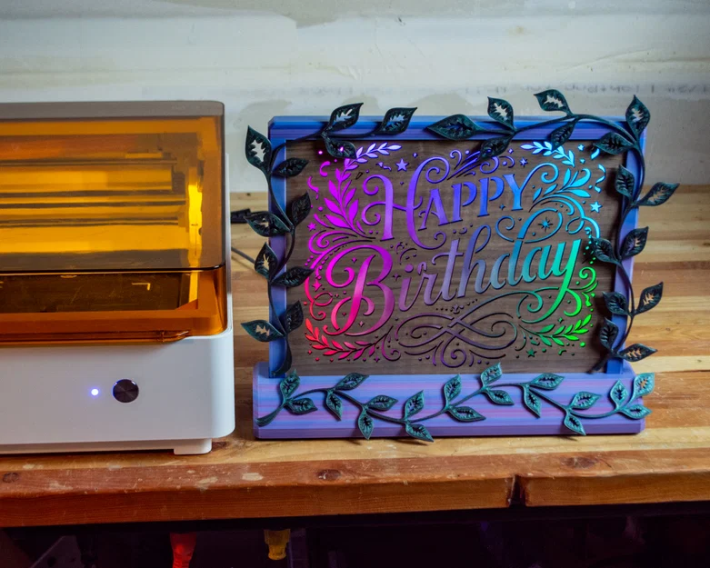 Bảng đèn LED "Happy Birthday" kèm khung trang trí họa tiết dây leo - Image 3