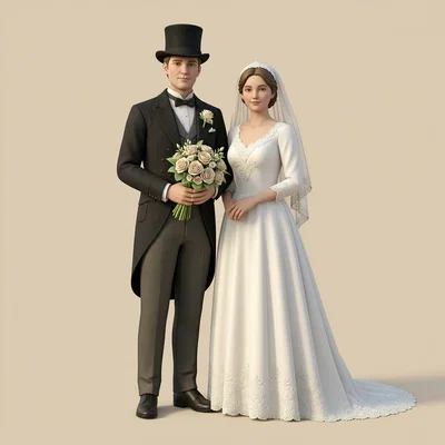 Mô hình 3D cặp đôi cô dâu chú rể phong cách Victoria cổ điển