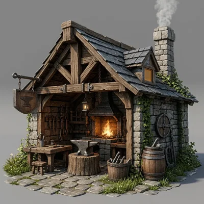 Mô hình 3D Tiệm Rèn Trung Cổ Fantasy Art Blacksmith Shop STL
