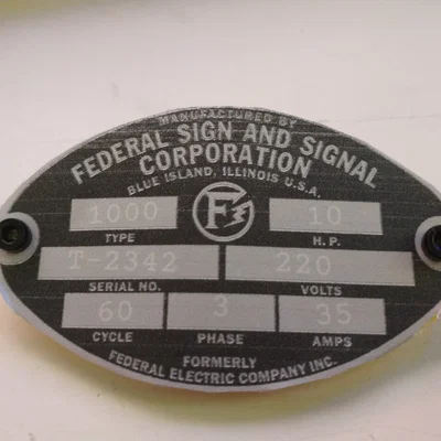 Bảng tên kỹ thuật Federal Signal FS&S 3D - Mẫu phục chế chuyên nghiệp