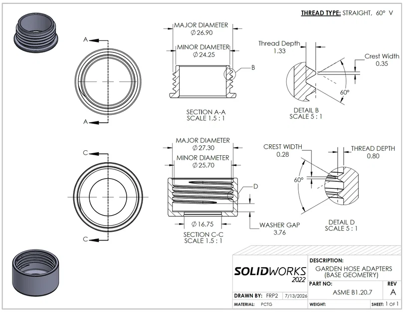 Bộ Đầu Nối Vòi Tưới Vườn - Hình Học Cơ Sở ASME B1.20.7 - Image 8