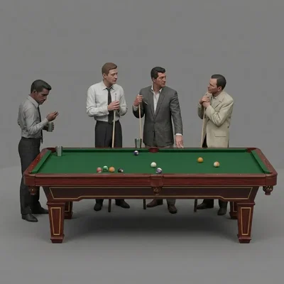 Mô hình 3D Rat Pack chơi bida phong cách cổ điển thập niên 50