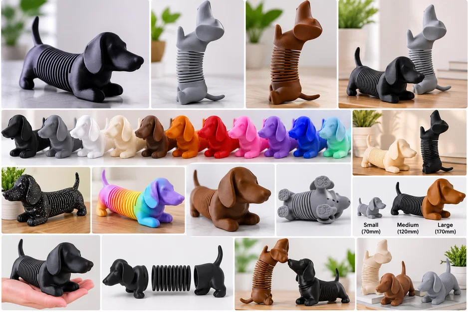 Mô hình chú chó lò xo in 3D | Tượng chó Dachshund linh hoạt đa sắc màu - Image 1