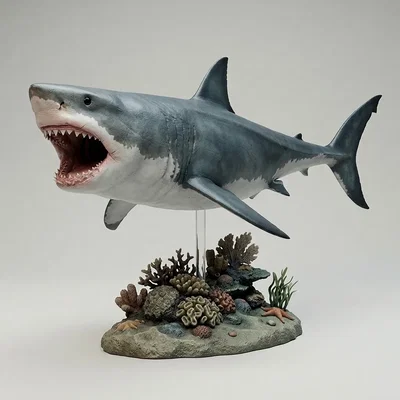 Mô hình 3D cá mập trắng (Great White Shark) trang trí cực chất