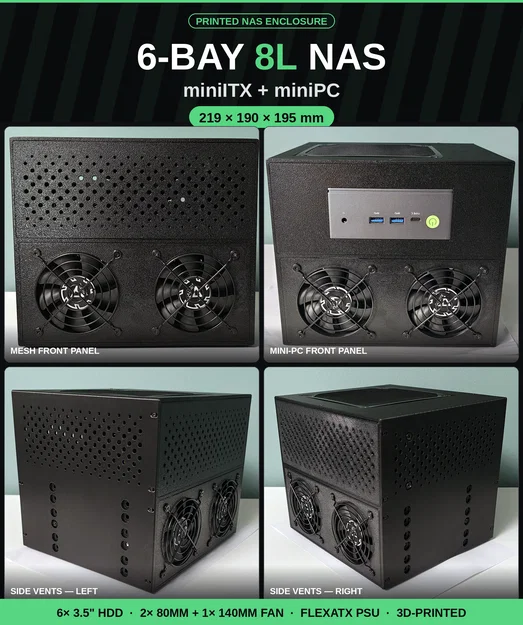 Thùng máy NAS 6 khay 8L siêu nhỏ gọn (Mini-ITX / Mini PC + FlexATX) - Image 1