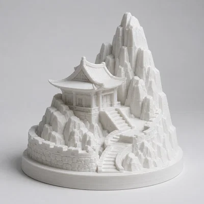 Mô hình tiểu cảnh chùa cổ trên núi độc đáo dành cho máy in 3D