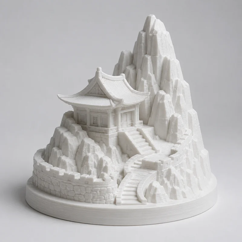 Mô hình tiểu cảnh chùa cổ trên núi độc đáo dành cho máy in 3D