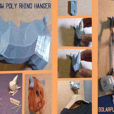 Móc treo tê giác Low Poly với ốc vít ẩn