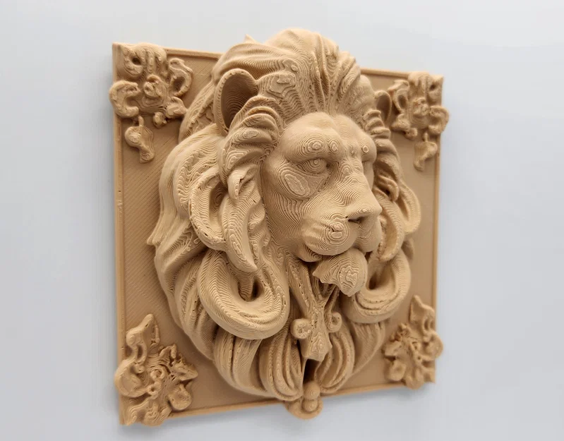 Tranh phù điêu đầu sư tử trang trí tường in 3D không cần support - Image 1