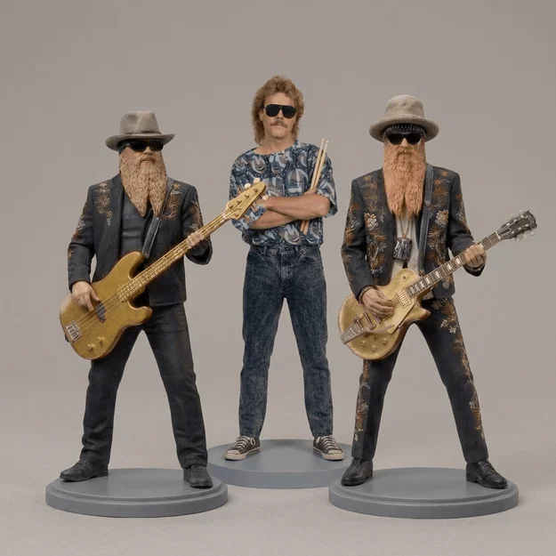 Mô hình 3D ban nhạc huyền thoại ZZ Top - Billy, Dusty và Frank - Image 1