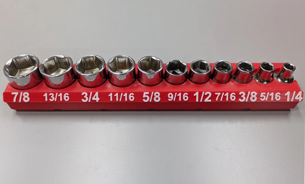 Đế giữ đầu khẩu 3/8" hệ Imperial cho Gridfinity (1 hàng) - Bản tùy chỉnh - Image 1