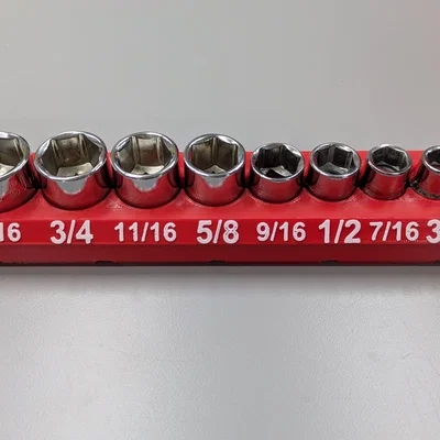 Đế giữ đầu khẩu 3/8" hệ Imperial cho Gridfinity (1 hàng) - Bản tùy chỉnh