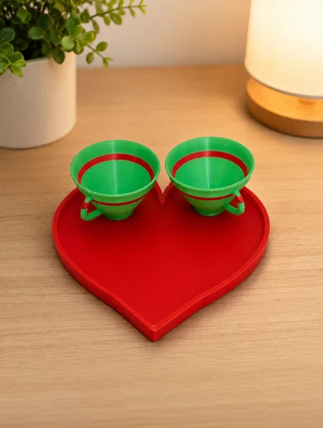 Two Cups, One Heart – Bộ khay trái tim lãng mạn in 3D - Image 1