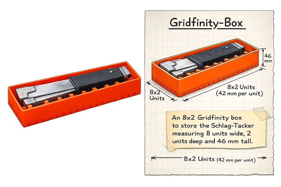 Khay đựng súng bắn ghim chuẩn Gridfinity 8x2 - Image 1