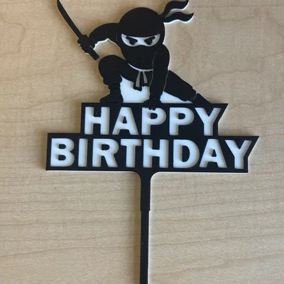 Mô hình trang trí bánh kem Ninja Happy Birthday in 3D độc đáo