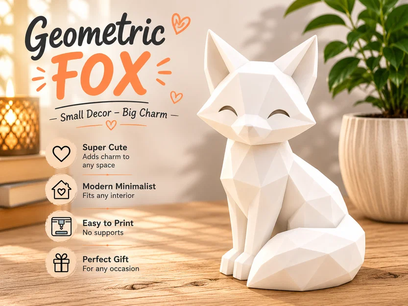 Mô Hình Cáo Hình Học (Geometric Fox) - Tượng Decor In 3D Dễ Thương - Image 1
