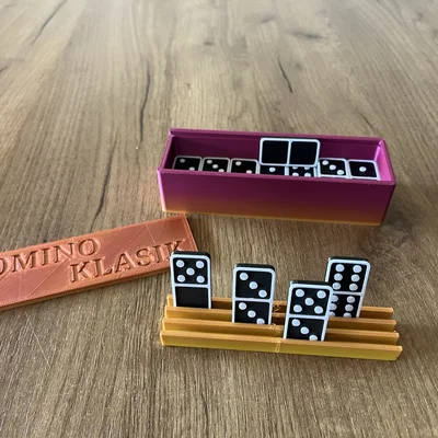 Bộ hộp đựng và giá đỡ quân cờ Domino in 3D siêu gọn