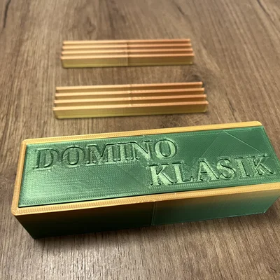 Bộ hộp đựng và giá đỡ quân cờ Domino in 3D siêu gọn