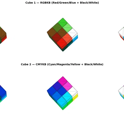 Mô hình khối lập phương test màu CMYK và RGBW cho máy in 3D