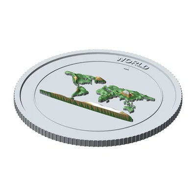 World 3D Topographic Coin 85 mm – Đồng xu sưu tầm địa hình nổi