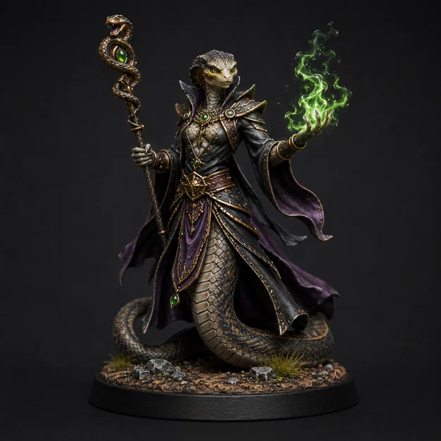 Mô hình Yuan-ti Sorcerer (Pháp sư Xà nhân) in 3D cho game DnD - Image 1