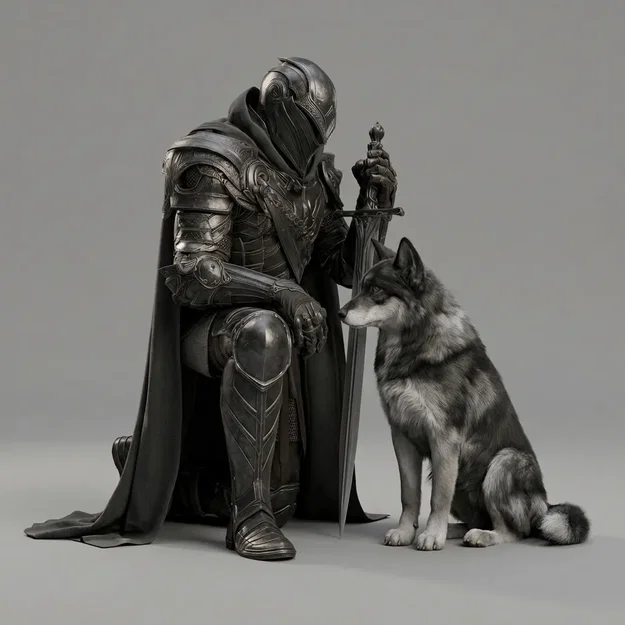 Mô hình 3D Kỵ sĩ bóng đêm và người bạn đồng hành - Fantasy Art - Image 1