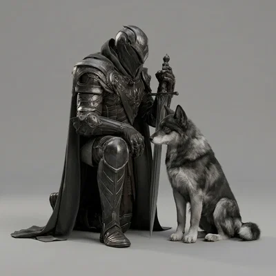 Mô hình 3D Kỵ sĩ bóng đêm và người bạn đồng hành - Fantasy Art