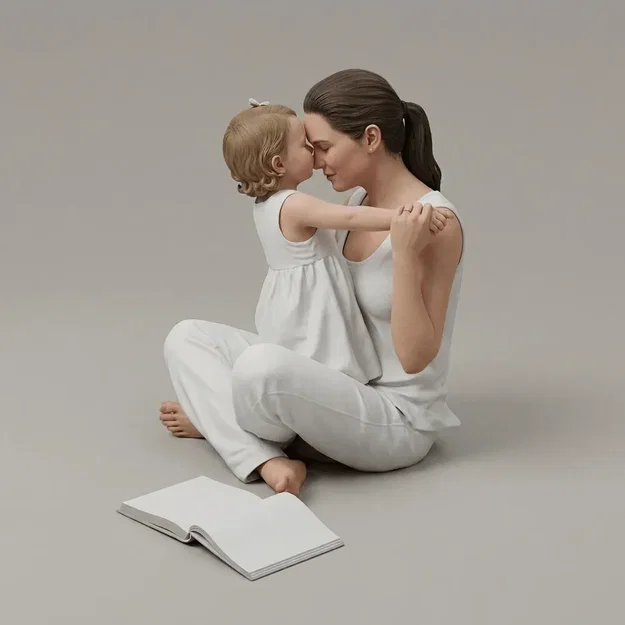 Mô hình in 3D nghệ thuật Mẹ và bé gái đọc sách (Motherhood Art) - Image 1