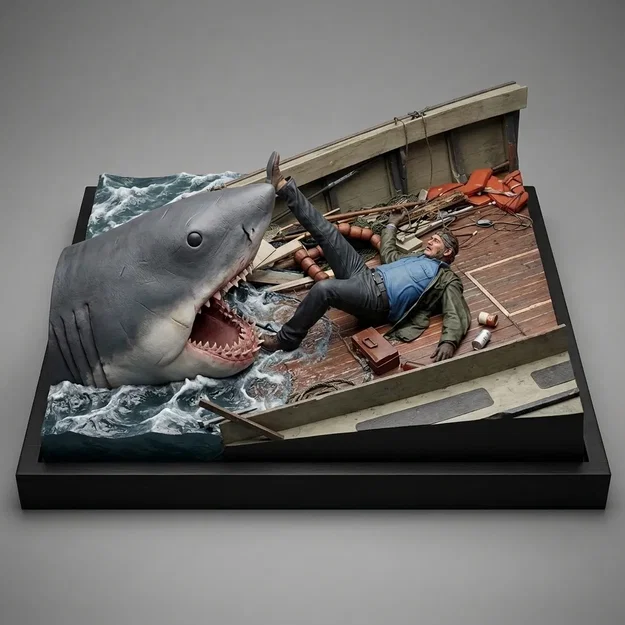 Mô hình 3D Jaws: Cảnh Quint đối đầu cá mập năm 1975 - Image 1