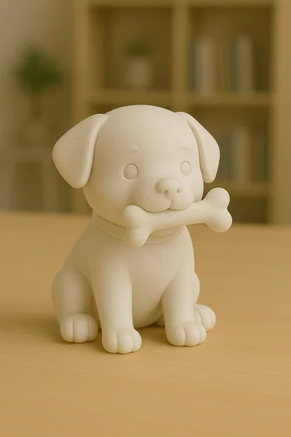 Mô hình chú cún con ngậm xương (Puppy w/ Bone) in 3D dễ thương - Image 1